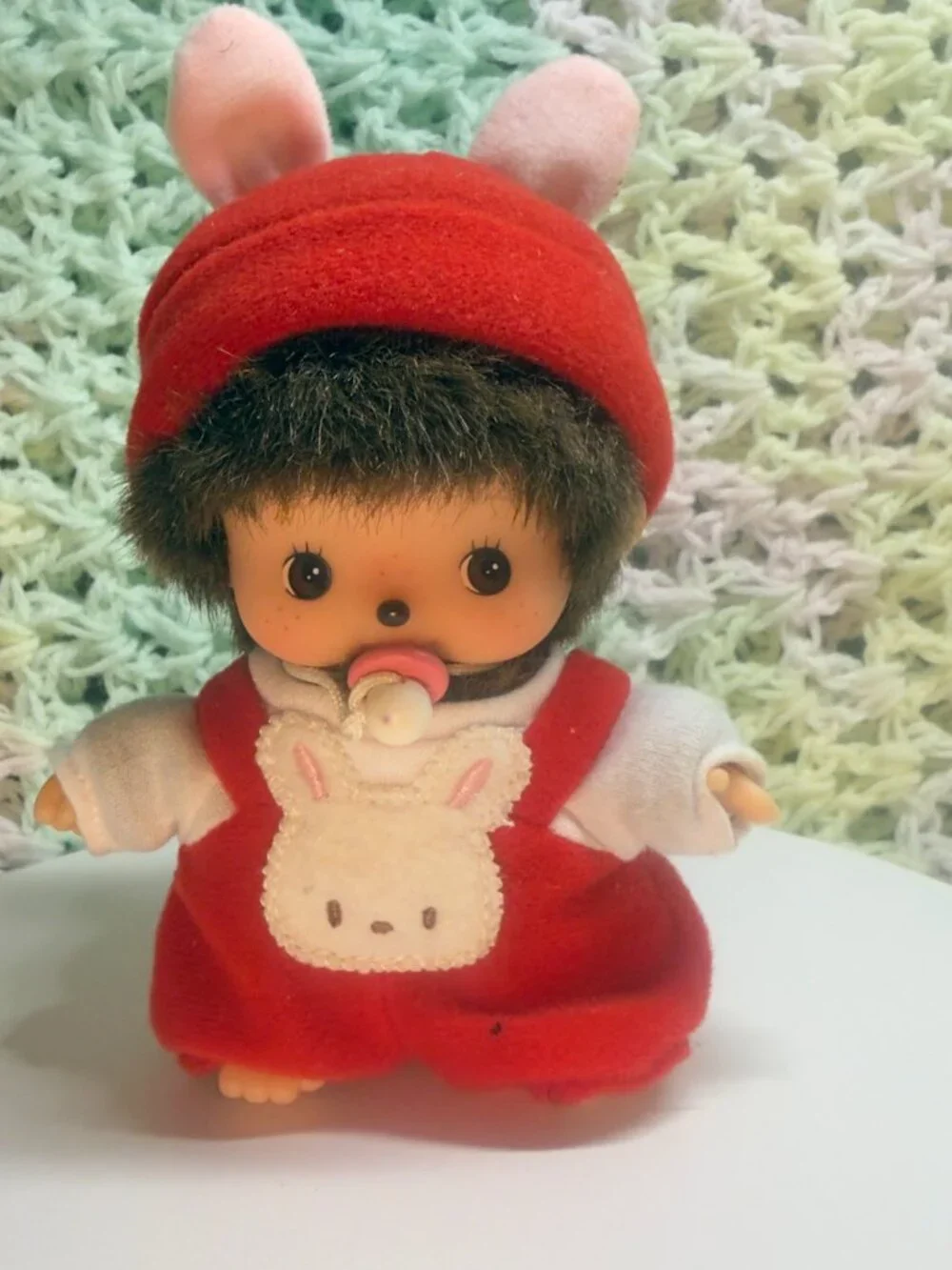 Sekiguchi Bebichhichi Monchhichi Baby Bunny Rabbit Pacifier Red Costume Doll 5